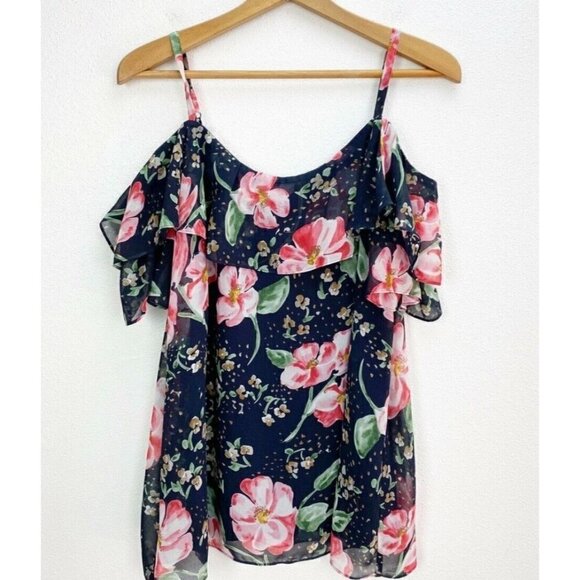 Cabi Sz S Ruffled Cold Shoulder Floral Print Top Romantic Blouse - Picture 4 of 16
